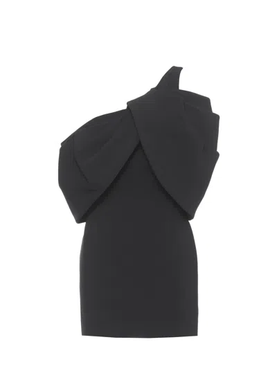 Solace London One-shoulder Mini Dress With Dramatic Volant Details In Black