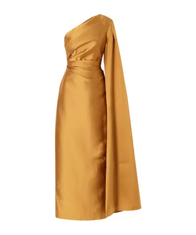 Solace London Veya One-shoulder Twill Gown In Gold