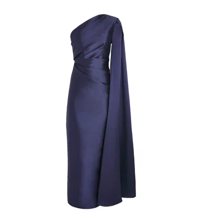 Solace London One-shoulder Veya Gown In Blue