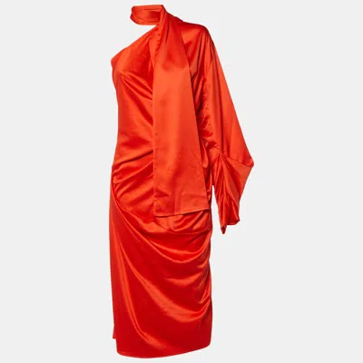 Pre-owned Solace London Orange Satin Sorina Draped Asymmetric Dress M
