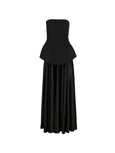 Solace London Oriana Peplum-waist Maxi Dress In Black