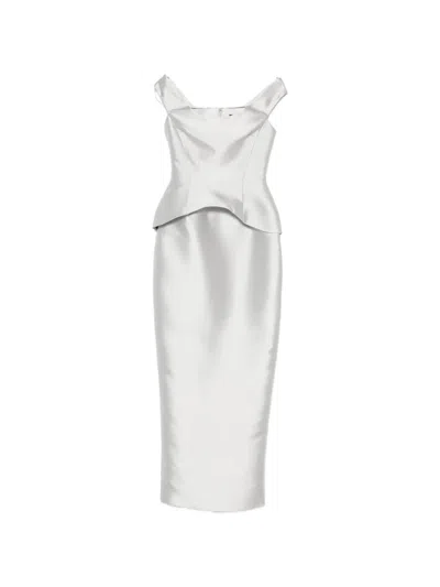 Solace London Pieta Off-shoulder Peplum-hem Maxi Dress In White