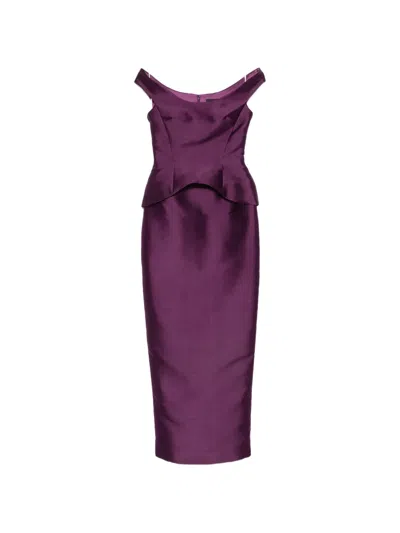 Solace London Pieta Off-shoulder Peplum-waist Maxi Dress In Purple