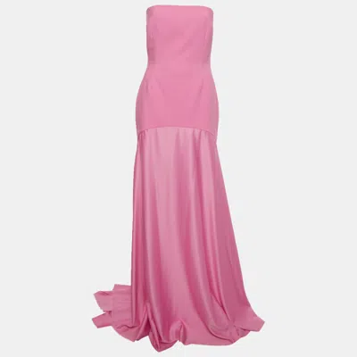Pre-owned Solace London Pink Crepe And Satin Strapless Alessandra Gown M