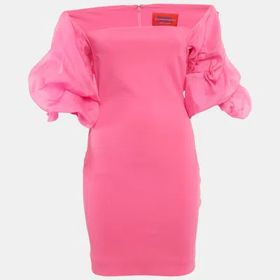 Pre-owned Solace London Pink Crepe Puff Sleeve Ellice Mini Dress S