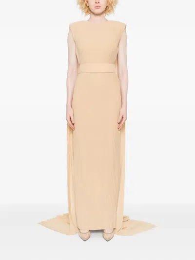 Solace London Pleated Cape Maxi Dress In Neutral