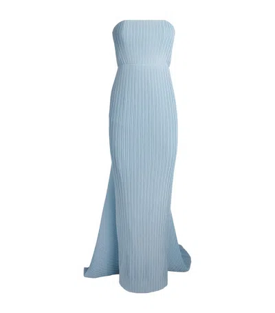 Solace London Pleated Harlee Strapless Gown In Blue