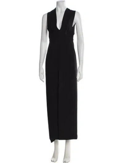 Pre-owned Solace London Plunge Neckline Long Dress In Black