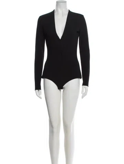 Pre-owned Solace London Plunge Neckline Long Sleeve Crop Top In Black