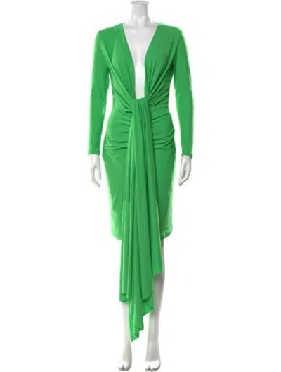 Pre-owned Solace London Plunge Neckline Midi Length Dress In Green