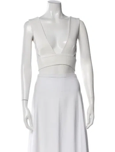 Pre-owned Solace London Plunge Neckline Sleeveless Crop Top In White