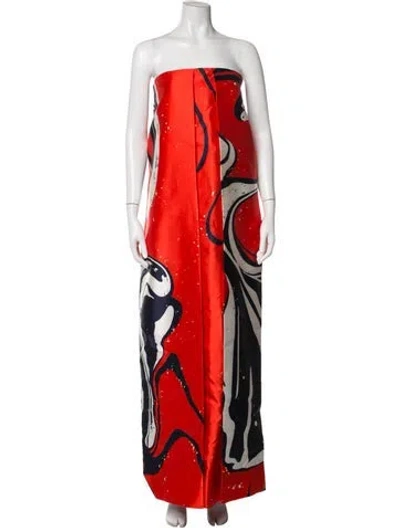 Pre-owned Solace London Printed Long Dress In Red