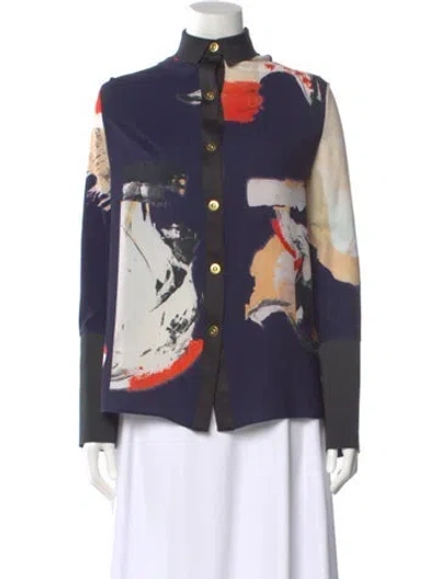 Pre-owned Solace London Printed Long Sleeve Button-up Top In Blue
