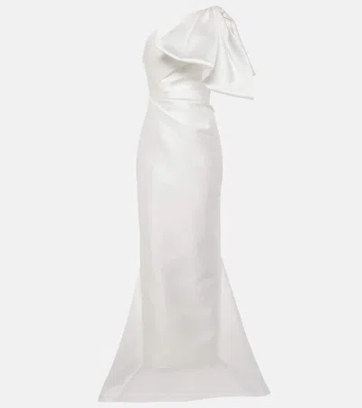 Solace London Priya Bow-detail Draped Satin Gown In White