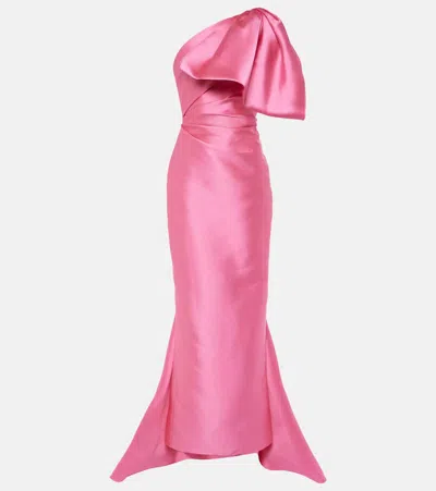 Solace London Priya Bow-detail Draped Satin Gown In Pink
