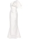 Solace London Priya Bow-detail Draped Satin Gown In White