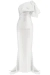 Solace London Priya Bow-detail Draped Satin Gown In White