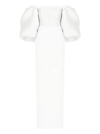 SOLACE LONDON PUFF-SLEEVES OFF-SHOULDER MAXI EVENING DRESS