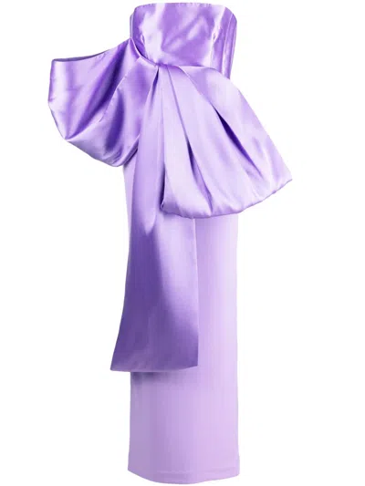Solace London Maeve Oversize-bow Crepe Gown In Purple