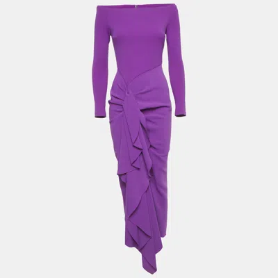 Pre-owned Solace London Purple Stretch Crepe Draped Lotus Midi Dress S