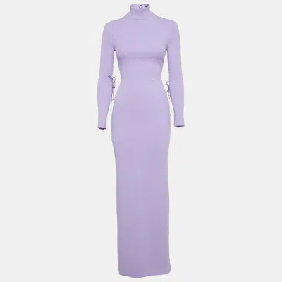 Pre-owned Solace London Purple Stretch Crepe Shawl Lyana Maxi Dress S