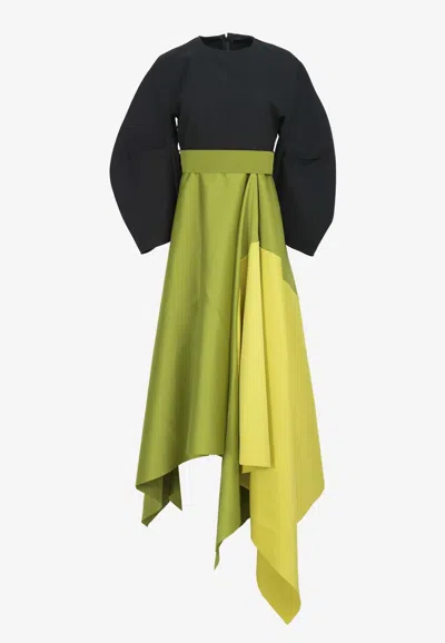 Solace London Quinn Asymmetric Maxi Dress In Green
