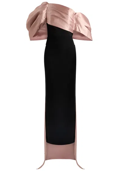 Solace London Raye Draped Satin And Crepe Gown In Black