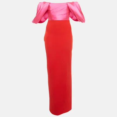 Pre-owned Solace London Red Crepe & Pink Sateen Sian Maxi Dress S