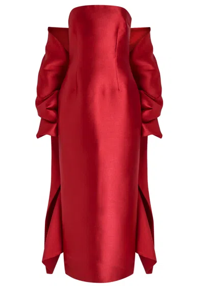 Solace London Renee Strapless Stole Faille Maxi Dress In Red