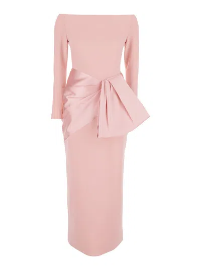 Solace London Rhianna Midi Tech Fabric V-neck Long Sleeve Dress In Pink