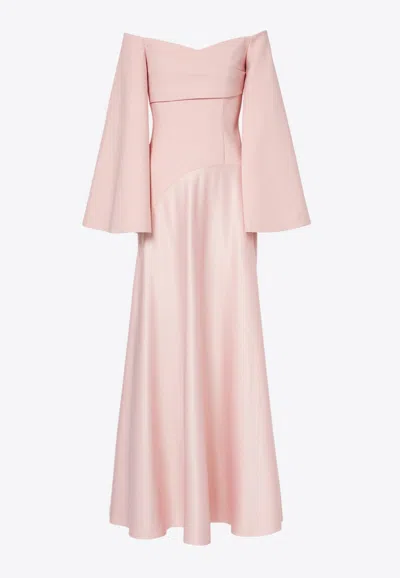 Solace London Rina Off-shoulder Maxi Dress In Pink