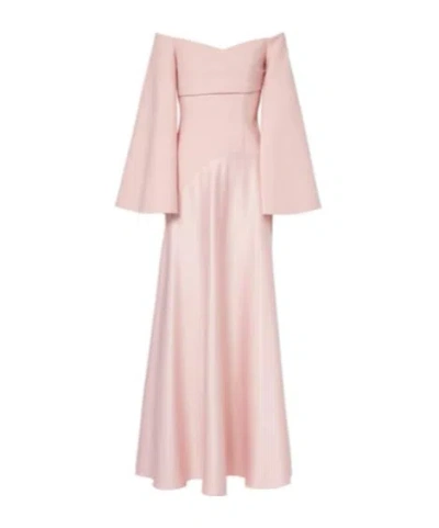 Solace London Rina Off-shoulder Crepe And Satin Gown In Pink