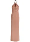 Solace London Riva Draped Crepe Gown In Brown