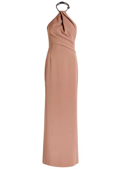Solace London Riva Draped Crepe Gown In Brown