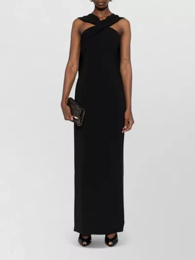 Solace London Rona Maxi Dress Asymmetric Neckline Open Back In Black