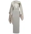 Solace London Rosalia Draped Satin-trimmed Gown In Grey