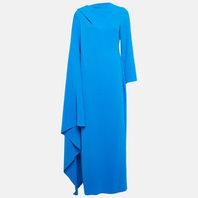 Pre-owned Solace London Royal Blue Crepe Cape Sleeve Lydia Gown L