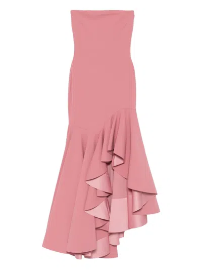 Solace London Ruffled Asymmetric Dress In Pink