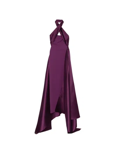 Solace London Rumi Crossover-neck Maxi Dress In Purple