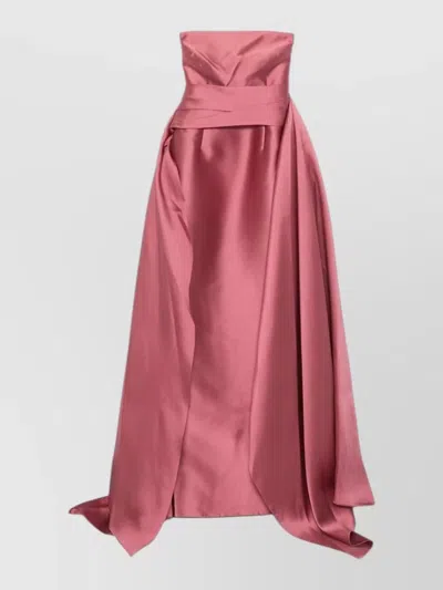 Solace London Satin Maxi Dress Strapless Bandeau Neck Gown In Pink