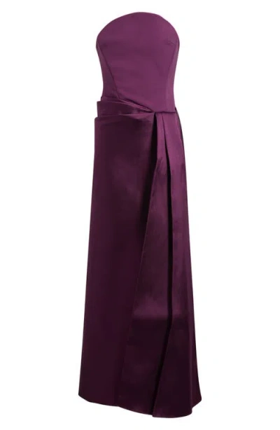 Solace London Seri Strapless Twill And Crepe Gown In Purple