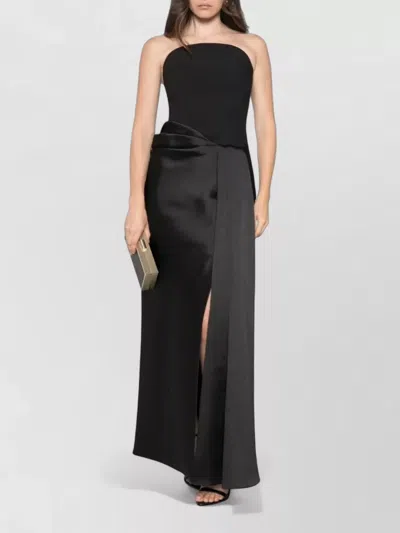 Solace London Seri Strapless Draped Maxi Dress Gown In Black
