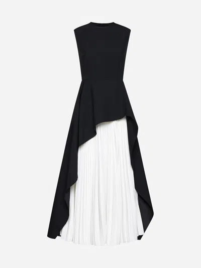 Solace London Severny Black Peplum Midi Dress In Black,cream