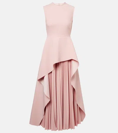 Solace London Severny Pleated Layered Midi Dress In Light Pink