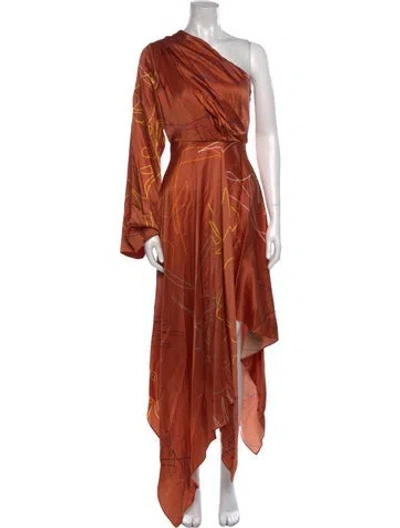 Pre-owned Solace London Silk Long Dress In Gold