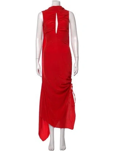 Pre-owned Solace London Silk Long Dress In Red
