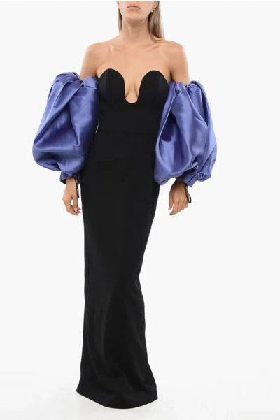 Solace London Strapless Karina Maxi Dress With Removable Puff Sleeve In Black