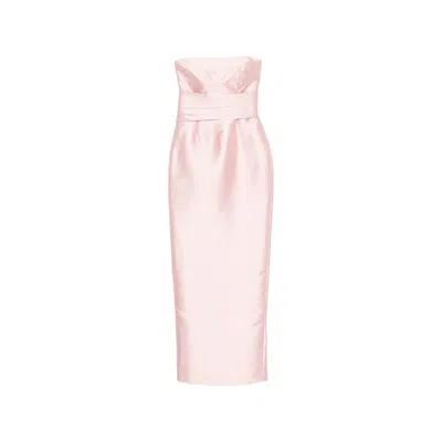 Solace London Strapless Pleated-waist Maxi Dress In Pink