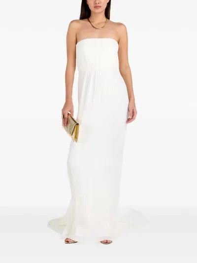 Solace London Strapless Plissé-effect Maxi Dress In White