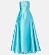 Solace London Strapless Satin Twill Gown In Blue